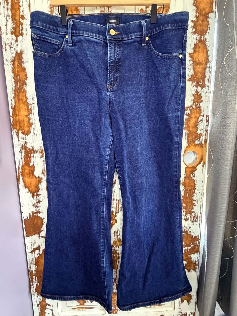Express 70s Flare Mid Rise Jeans Dark Wash Size 16S Y2K Normcore